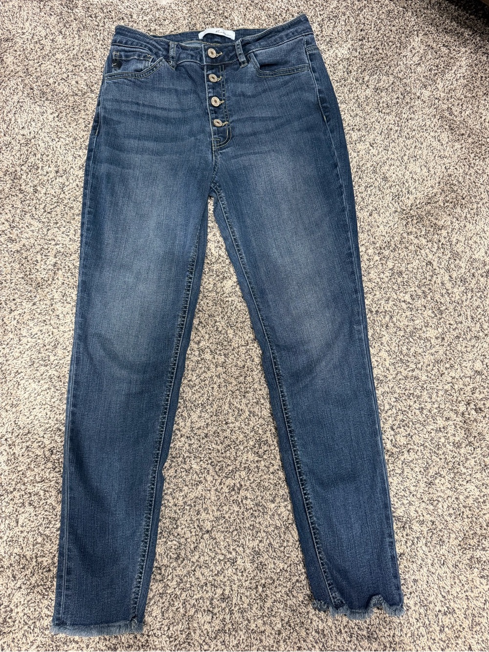 KanCan Womens Medium Wash Blue Skinny Jeans High Rise Button Fly 5-Pocket 9/28